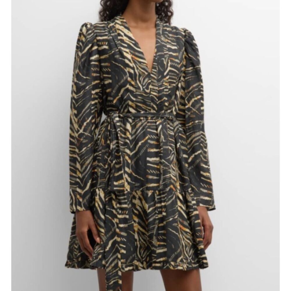Marie Oliver Velma Belted Zebra Print Flounce Dress Cotton Silk XXL